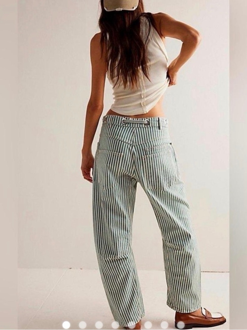 We The Free Teal & Cream Striped Moxie Rail Road Pull on Jeans